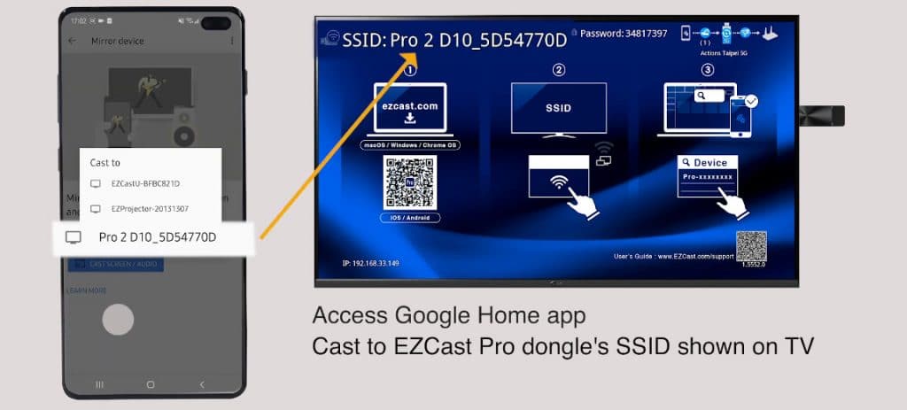 Google Home app screen mirroring wireless presentations